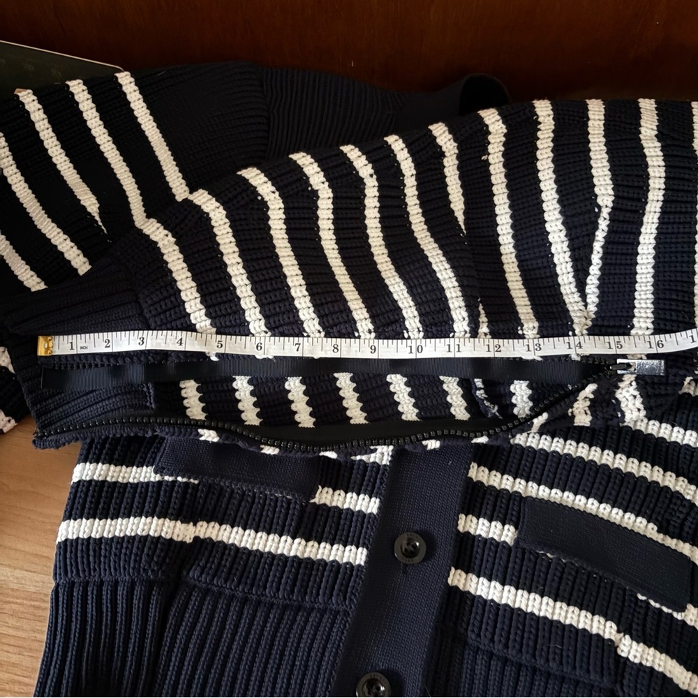 SACAI sz 1 S Thick Knit Horizontal Stripe Cardigan Sweater Navy Blue White - Picture 16 of 16
